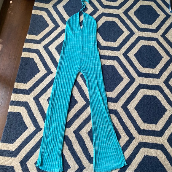 🦋 ZARA TURQUOISE BLUE RIBBED COTTON BLEND JUMPSUIT! - Picture 3 of 16